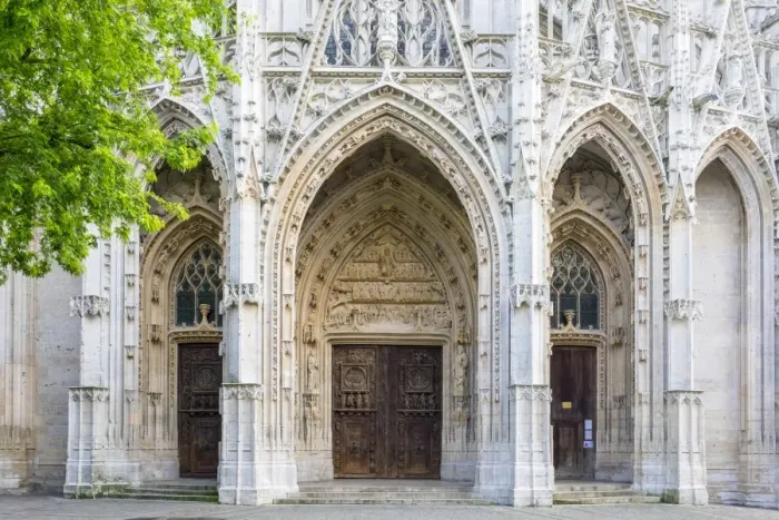 Framed Print : Front portal entrance to Eglise Saint-Maclou church, Rouen, Seine-Maritime Department Framed Print : Front portal entrance to Eglise Saint-Maclou church, Rouen, Seine-Maritime Department