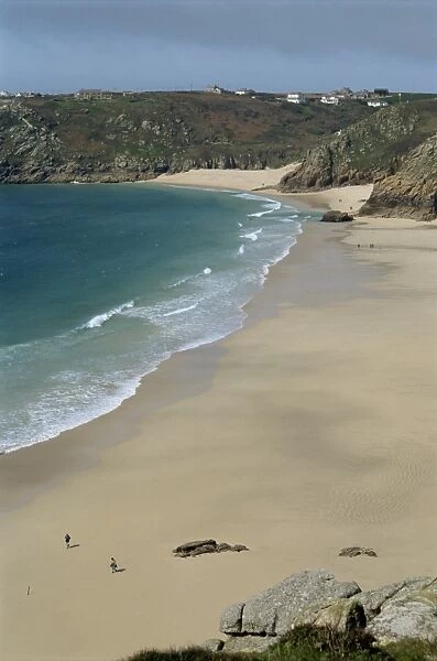 Porthcurno Beach from Logan Rock, Cornwall, England, United Kingdom, Europe