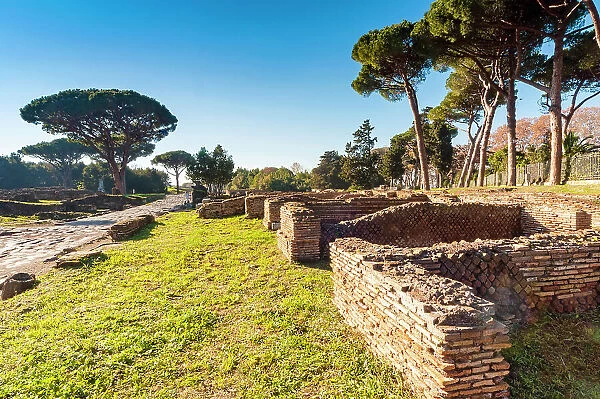 The Portico of the Sloping Roof, Ostia Antica archaeological site, Ostia, Rome province, Latium (Lazio), Italy, Europe