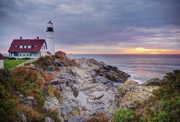 Portland Head Lighthouse at sunrise, Portland, Maine, New England, United States of America, North America