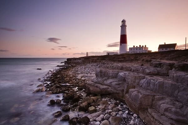 Portland Bill lighthouse at sunset, Dorset, England, United Kingdom, Europe