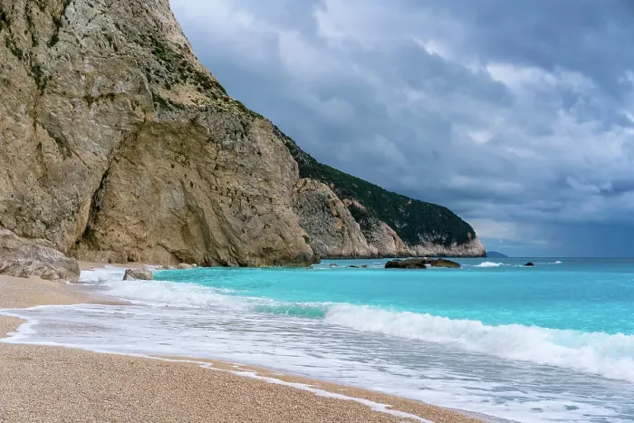 Framed Print : Porto Katsiki beach with turquoise water on a cloudy day, Lefkada island, Ionian Islands, Greek Islands, Greece Framed Print : Porto Katsiki beach with turquoise water on a cloudy day, Lefkada island, Ionian Islands, Greek Islands, Greece