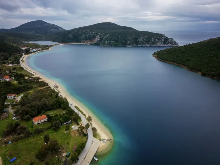 Framed Print : Porto Koufo beach landscape drone aerial view, Chalkidiki, Greece Framed Print : Porto Koufo beach landscape drone aerial view, Chalkidiki, Greece