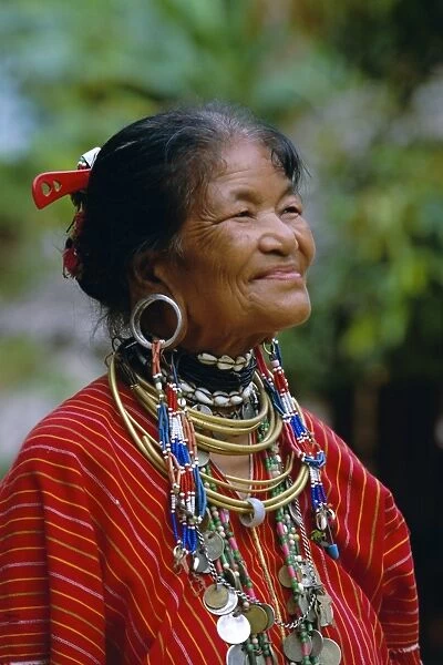 Portrait of a Big ears Padaung tribe woman in Nai Soi
