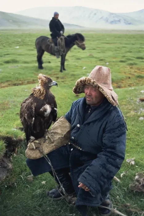 Framed Print : Portrait of an eagle breeder in traditional clothing Framed Print : Portrait of an eagle breeder in traditional clothing