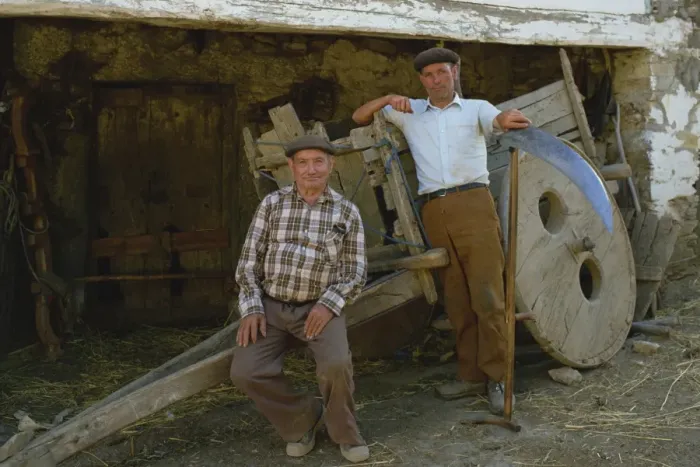 Framed Print : Portrait of two farmers wearing berets and looking at the camera Framed Print : Portrait of two farmers wearing berets and looking at the camera