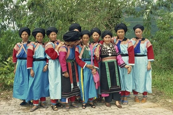 Portrait of Lisu hill tribe women in traditional dress at Chiang Rai