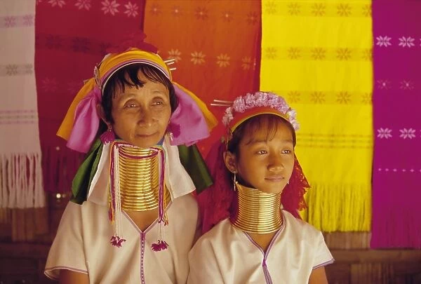 Portrait of two Long necked Padaung tribe women