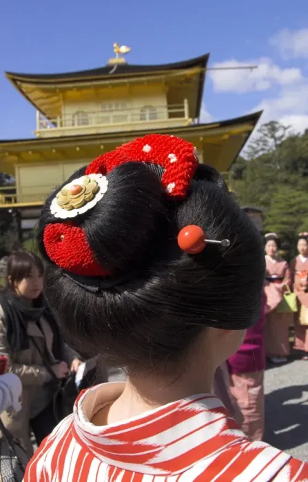Framed Print : Portrait of a maiko from the back with traditional Framed Print : Portrait of a maiko from the back with traditional