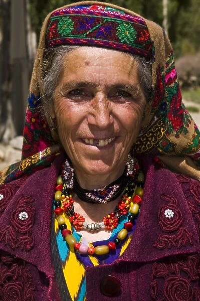 Portrait of smiling old Pamiri woman, Langar, Wakhan corridor, The Pamirs