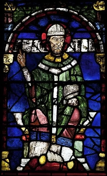 Portrait of St. Thomas a Becket, assembled in 1919 from fragments of medieval stained glass, Thomas Becket Window 1, north ambulatory, Canterbury Cathedral, UNESCO World Heritage Site, Canterbury, Kent, England, United Kingdom, Europe