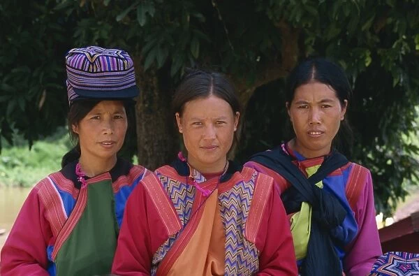 Portrait of three women of the Lisu hill tribe at the