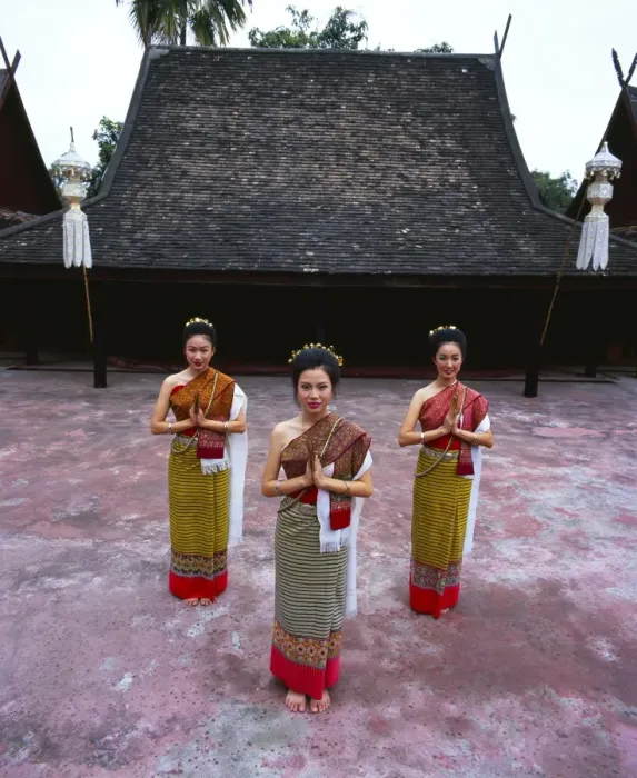 Framed Print : Portrait of three women in traditional Thai costume
