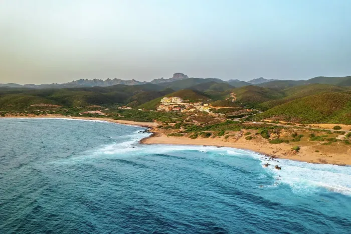 Framed Print : Portu Maga village on the Costa Verde (Green Coast) of Sardinia, aerial drone at sunset, Sardinia, Italy, Mediterranean, Europe Framed Print : Portu Maga village on the Costa Verde (Green Coast) of Sardinia, aerial drone at sunset, Sardinia, Italy, Mediterranean, Europe