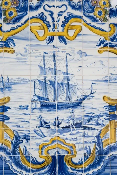 Framed Print : Detail of Portugese tile work around a fountain in central Macau, Macau, China, Asia Framed Print : Detail of Portugese tile work around a fountain in central Macau, Macau, China, Asia