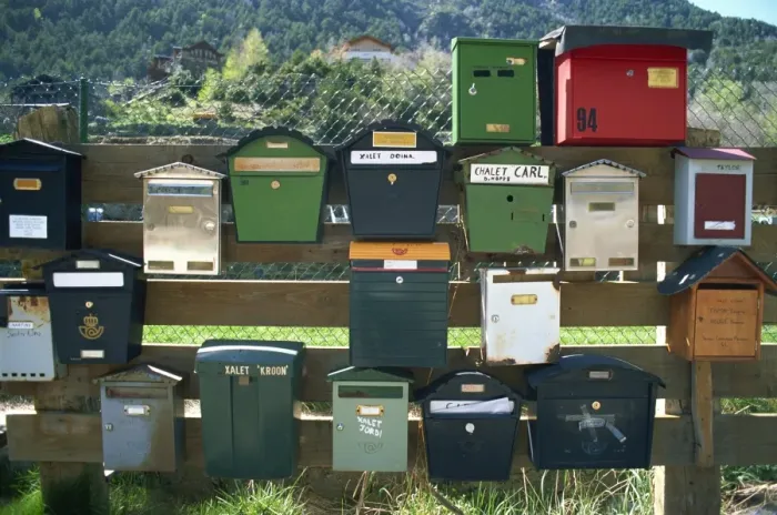 Framed Print : Post boxes, La Malana district, Andorra, Europe Framed Print : Post boxes, La Malana district, Andorra, Europe