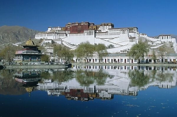 The Potala Palace and reflection, Lhasa, Tibet, China, Asia