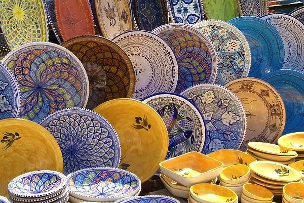 Pottery products in market at Houmt Souk, Island of Jerba, Tunisia, North Africa, Africa