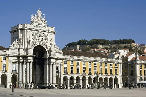 Praca do Comercio and castle, Lisbon, Portugal, Europe
