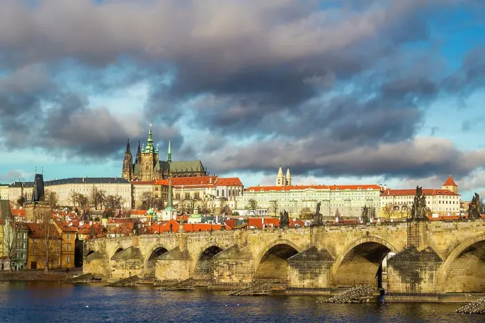 Framed Print : Prague Castle and Charles Bridge, UNESCO World Heritage Site, Old Town, Prague, Czechia, Europe