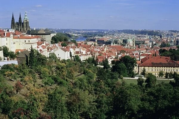 Prague Castle from Petrin Gardens and rooftops of Mala Strana, Hradcany