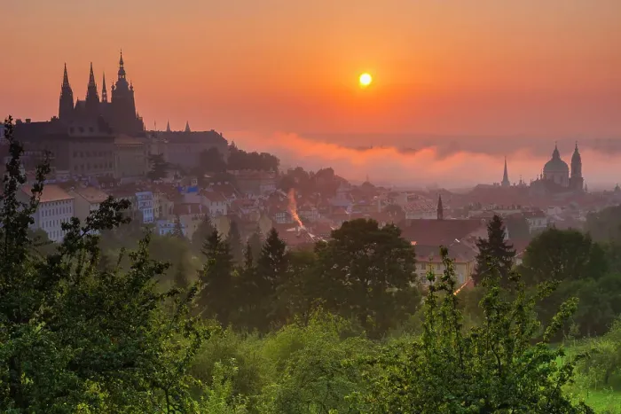Framed Print : Prague Castle, St. Nicholas Church and gardens of Petrin Hill at sunrise, UNESCO World Heritage Site, Prague, Czechia, Europe Framed Print : Prague Castle, St. Nicholas Church and gardens of Petrin Hill at sunrise, UNESCO World Heritage Site, Prague, Czechia, Europe
