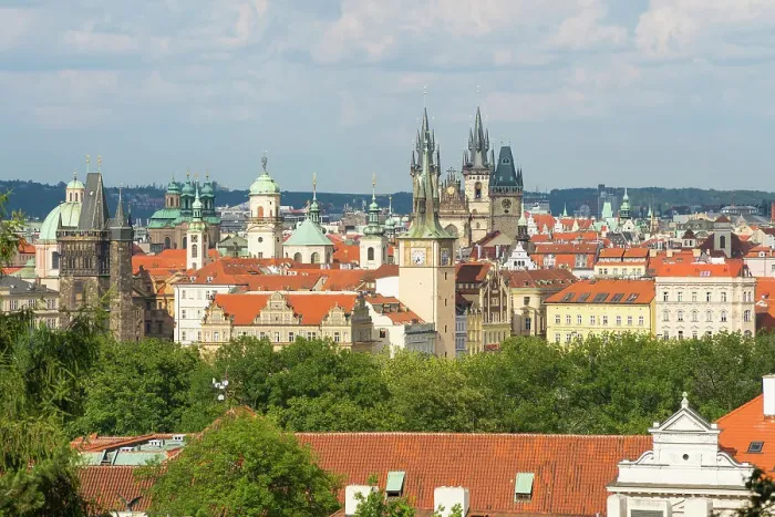 Framed Print : Prague skyline with Old Town Bridge Tower, Church of our Lady Before Tyn, Old Town Hall Tower and others, UNESCO World Heritage Site, Prague, Bohemia, Czech Republic (Czechia), Europe
