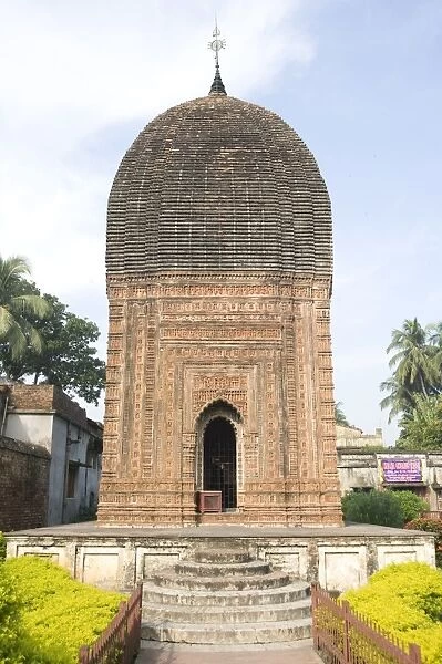 Pratapeswar Temple (Pratapeshvara Mandir), a 19th century Rekha Deul, decorated with terracotta carvings of Hindu gods and holy stories and activities, Kalna, West Bengal