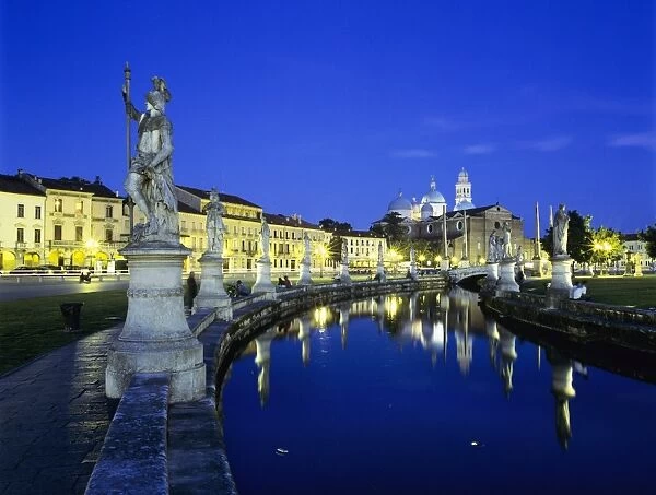 Prato della Valle and Santa Giustina at night, Padua, Veneto, Italy, Europe