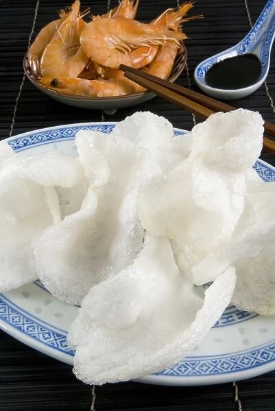 Prawn flavored crackers and soy sauce, Chinese cuisine, China, Asia