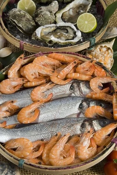 Prawns, oysters and sea bass