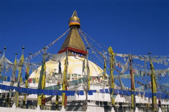 Framed Print : Prayer flags around the dome of one of the world s Framed Print : Prayer flags around the dome of one of the world s