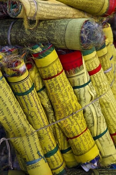 Prayer flags for sale at the Buddhist temple of Swayambhunath, (Monkey Temple)