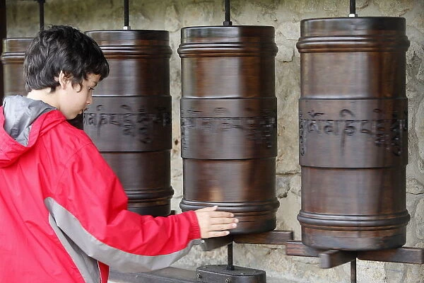 Prayer wheels in Dhagpo Kagyu Ling Tibetan Buddhist monastery, Saint-Leon sur Vezere