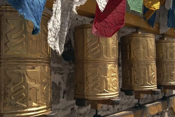 Prayer wheels in Lhasa, Tibet, China, Asia