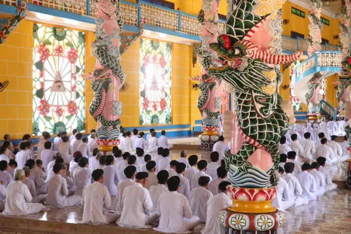 Framed Print : Praying devout men and women, ceremonial midday prayer, Cao Dai Holy See Temple, Tay Ninh Framed Print : Praying devout men and women, ceremonial midday prayer, Cao Dai Holy See Temple, Tay Ninh