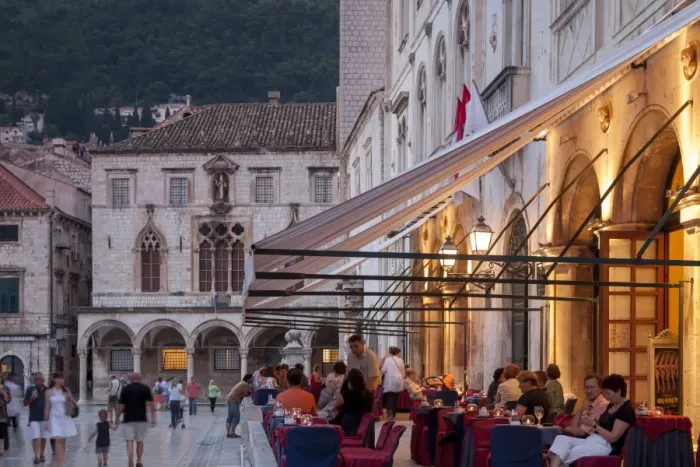 Framed Print : Pred Dvorom, people at cafe at dusk, Dubrovnik, Croatia, Europe Framed Print : Pred Dvorom, people at cafe at dusk, Dubrovnik, Croatia, Europe