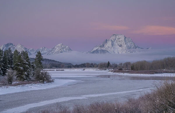 Predawn light at Oxbow Bend with Mount Moran, Grand Teton National Park, Wyoming