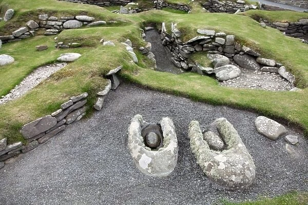 Prehistoric Quorns for grinding grain, Jarlshof, Shetland, Shetland Islands