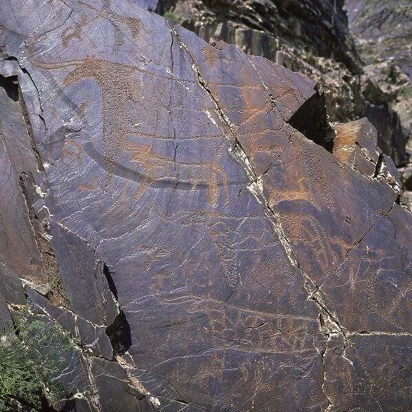 Prehistoric rock carvings, Seramish, Uzbekistan, Central Asia, Asia