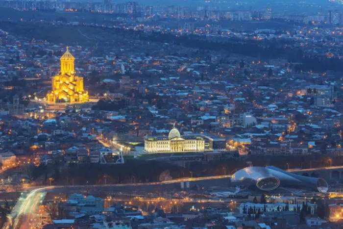 Framed Print : Presidential Palace and Tbilisi Sameda Cathedral (Holy Trinity) biggest Orthodox