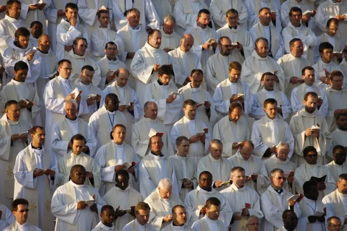 Framed Print : Priests and seminarists at Mass celebrated by Pope Benedict XVI, Paris, France, Europe