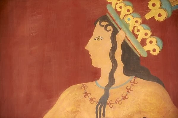 Prince of Lilies fresco, Minoan archaeological site of Knossos, Crete, Greek Islands, Greece, Europe