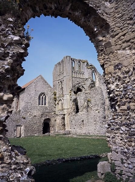 Priory ruins, Priors chapel and tower from the cloister, Castle Acre, Norfolk