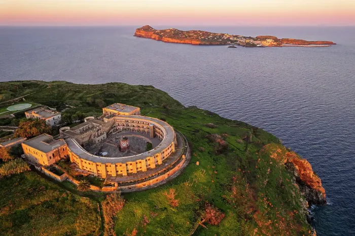 Framed Print : The prison on top of Santo Stefano island with Ventotene on the back, Pontine Islands, Latina province, Latium, Italy, Europe Framed Print : The prison on top of Santo Stefano island with Ventotene on the back, Pontine Islands, Latina province, Latium, Italy, Europe