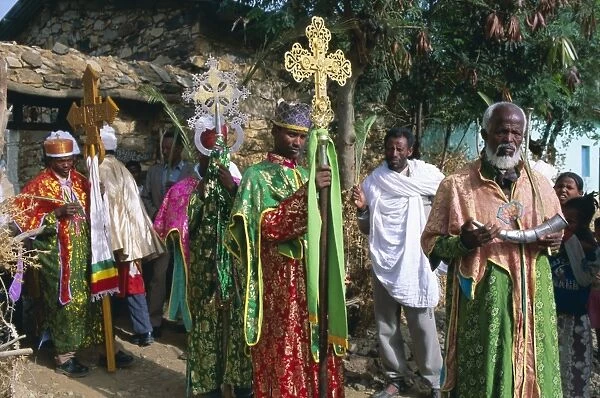 Procession of Christian men and crosses, Rameaux festival, Axoum (Axum) (Aksum)