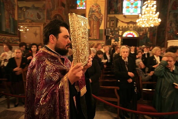 Procession in a Greek Orthodox church, Thessaloniki, Macedonia, Greece, Europe