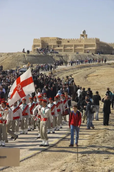 Framed Print : Procession to the Jordan River with scout band at the front and St Framed Print : Procession to the Jordan River with scout band at the front and St