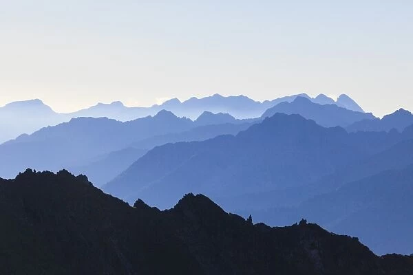 Profiles of peaks of Brenta Dolomites from Tonale Pass, Valcamonica, border of Lombardy