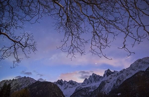 The profiles of Piz Badile, Piz Cengalo and the Sciore in Val Bondasca, Bregaglia Valley, Graubunden, Switzerland, Europe